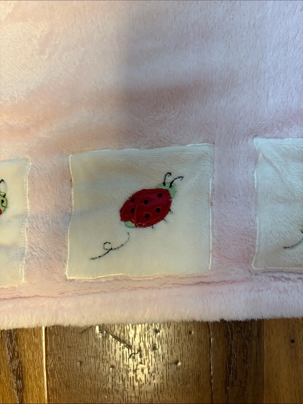 Ladybug Baby Blanket Soft Pink Plush  39x30 EUC